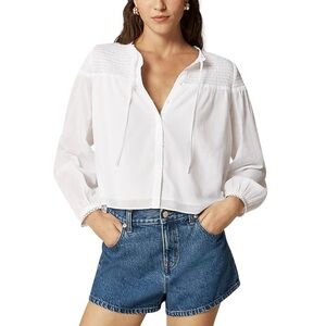 J. Crew Rooney Organic Cotton Voile Popover White Blouse w/ Button Detail NWT S